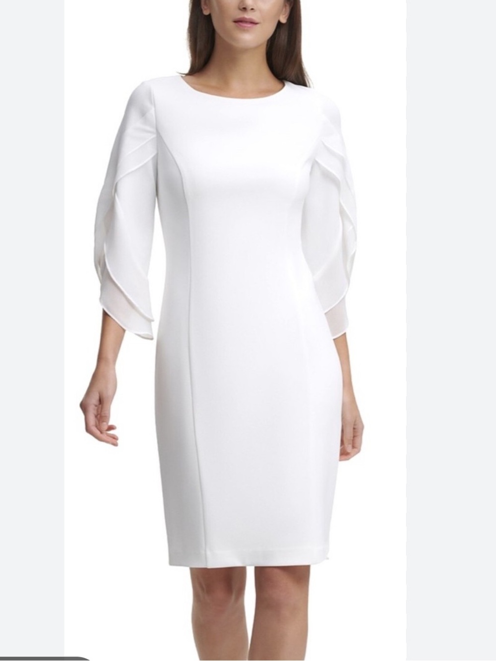 DKNY White Sheath Dress with Chiffon Bell Sleeves
